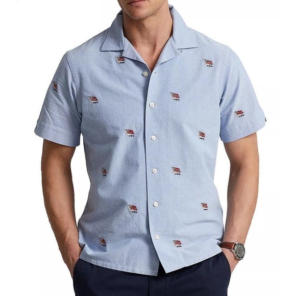 Polo Ralph Lauren Mens‎ Short Sleeve 2XLT all over embroidered American flag